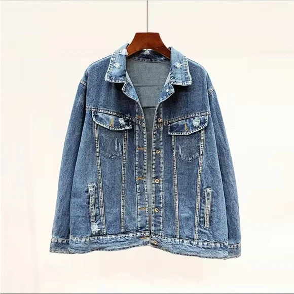 Denim bohemian stitched Aztec tribal floral embroidered denim jacket coat - Picture 10 of 16